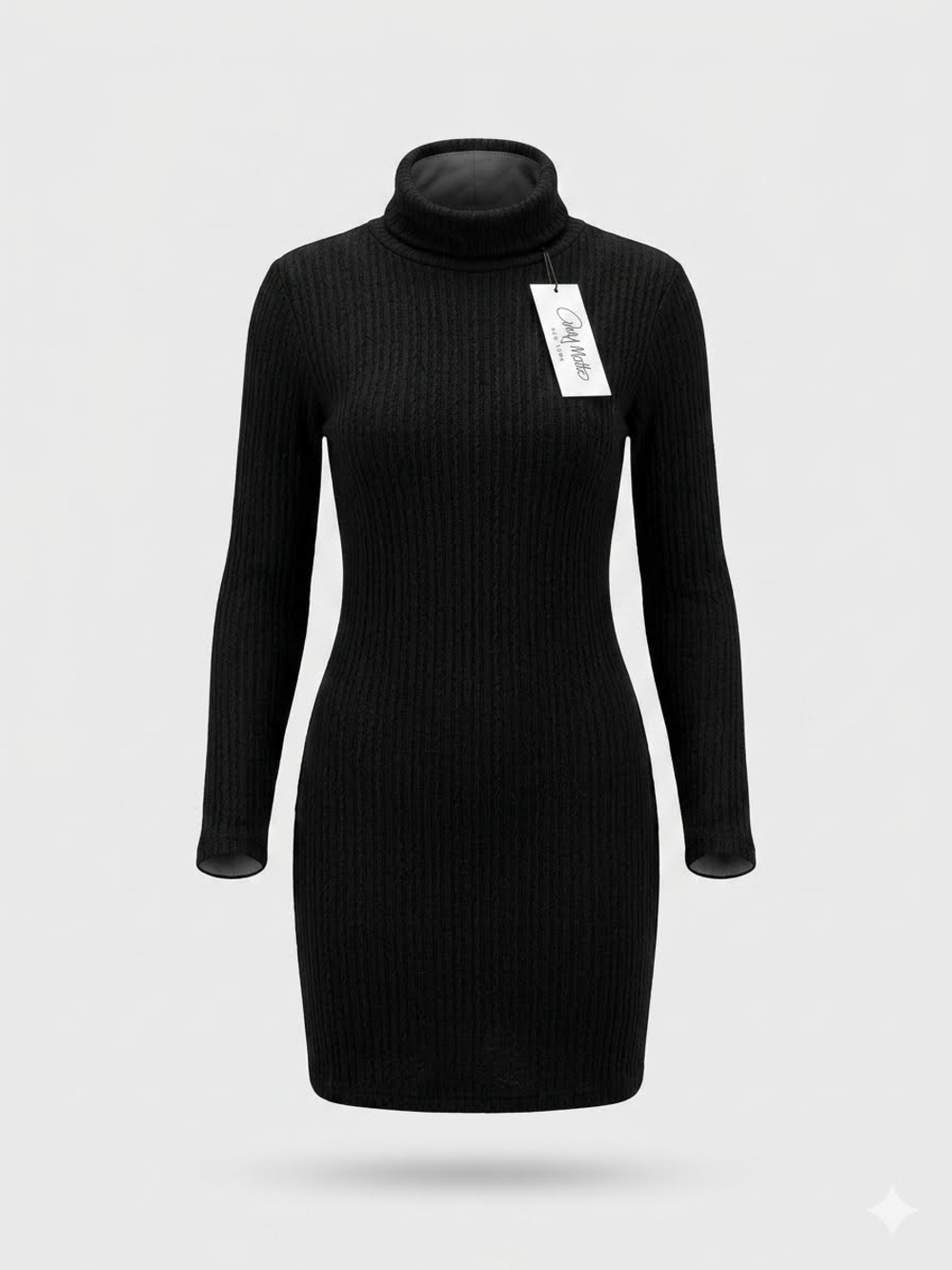 Ribbed Black Turtleneck Long-Sleeve Dress Boutique Bodycon Mini